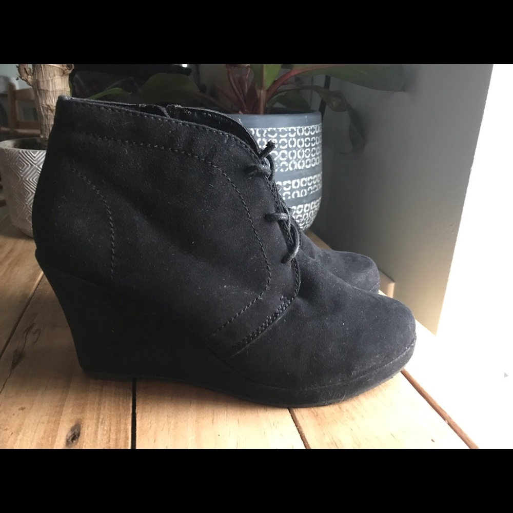 Microsuede Wedge Boots, BLACK 7.5